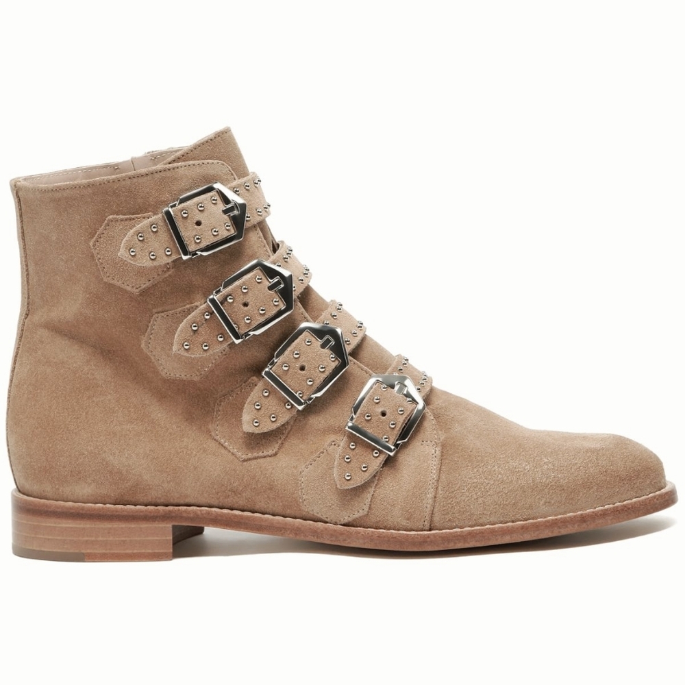 Pertini Belted SUEDE leather Booties. Size 10. Color Pumice Beige.